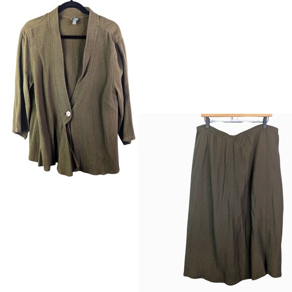 J Jill Set Womens 2X Jacket Skirt Outfit Brown Hemp Silk Lagenlook Boho Earthy - Picture 1 of 12